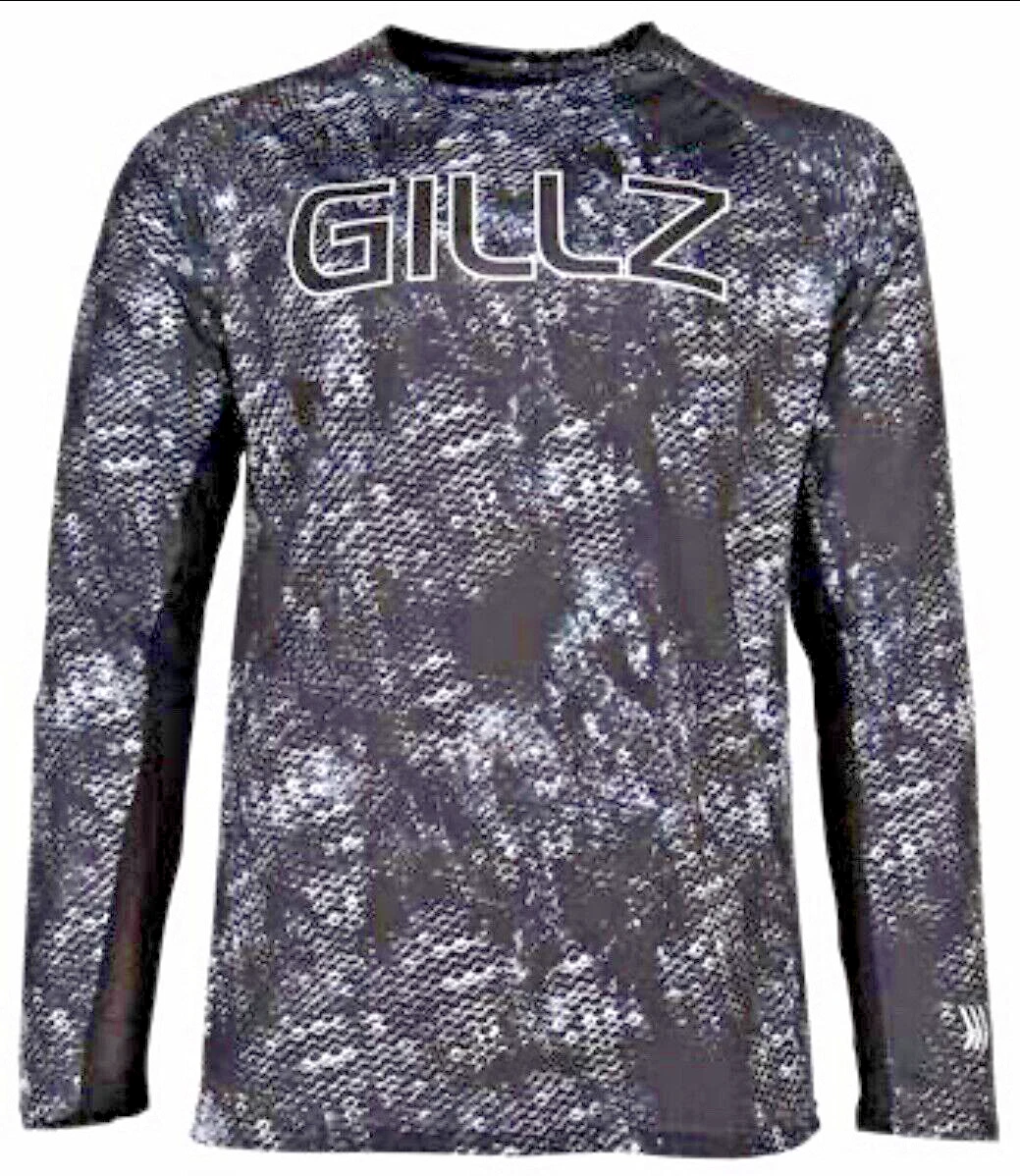 NEW Gillz UV Tournament Series V3 Fishing Shirt - Black Grunge Scales LARGE