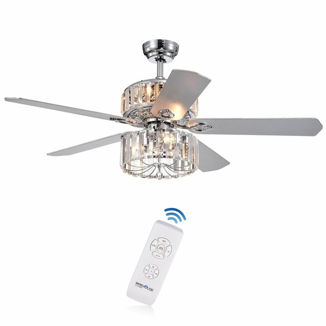 Perris 52 Inch 5 Blade Chrome Lighted Ceiling Fan With Silver For