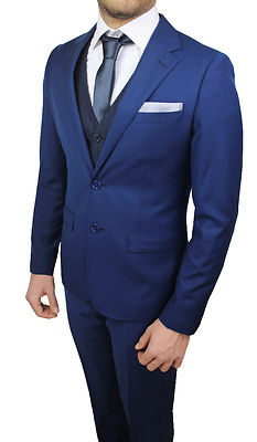 ABITO COMPLETO UOMO DIAMOND SARTORIALE BLU SET GIACCA PANTALONI GILET E  CRAVATTA | eBay