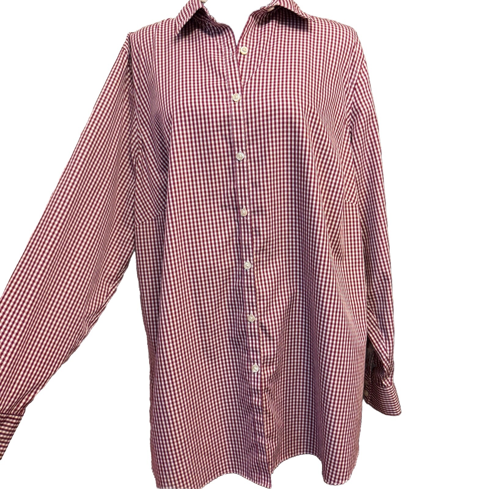 Lands End Womens Red Check Non Iron Supima Button Up Shirt for Office Career