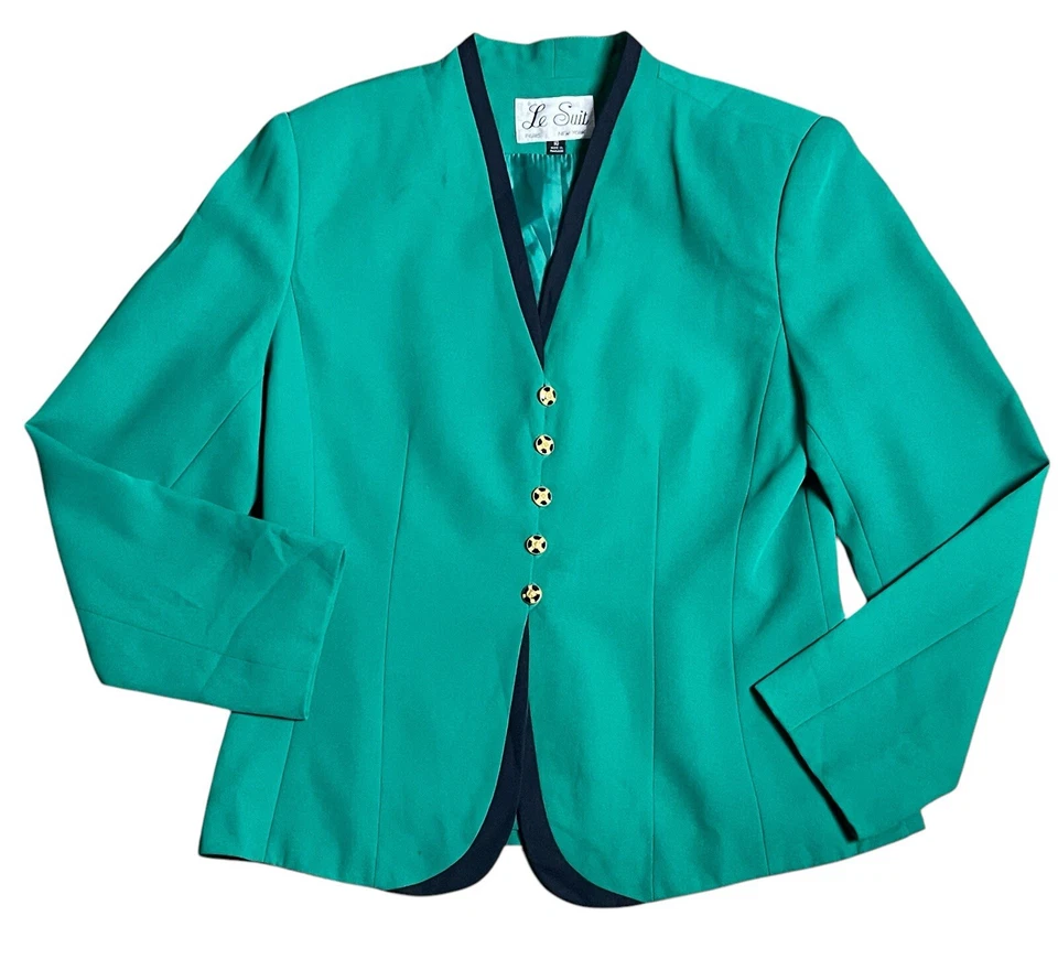 Conjunto de traje falda blazer LeSuit para mujer talla 10 verde negro forrado manga larga Foto 3 de 4
