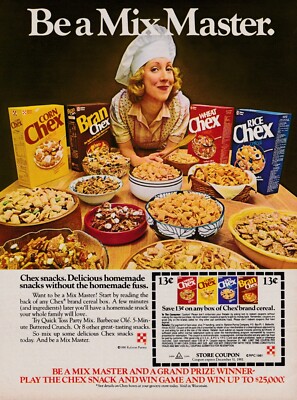 1981 Ralston Chex Cereal Vtg Print Ad Be a Mix Master Snack Mix Corn Wheat Rice