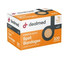 Dealmed Sheer Plastic Spot Adhesive Bandages – 100 Count (1 Pack) Bandages 7/8"