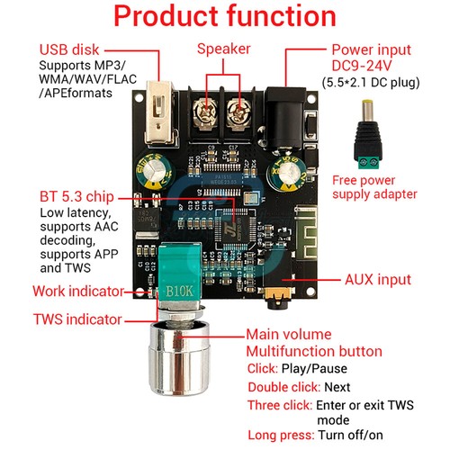 ZK-301B Mono Channel 30W Bluetooth 5.3 Stereo Audio Amplifier Board Module TWS - Bild 6 von 16