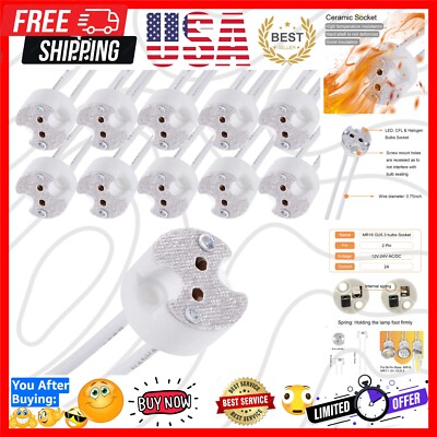 10Pcs LED MR16 GU5.3 Halogen Lamp Socket, Ceramic Base Wire Adapter MR11 G4 CFL