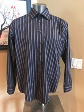 Pronto Uomo Non-Iron Button Up Shirt Men's Long Sleeve Black w Stripes Size XL