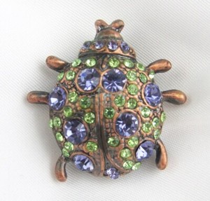 Vintage Purple Green Faceted Jeweled Rhinestone Ladybug Brooch Pin - Beautiful!