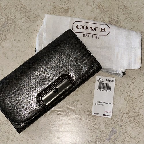 COACH EMBOSSED PYTHON Gunmetal LEATHER KRISTIN ENVELOPE WALLET - Picture 10 of 10