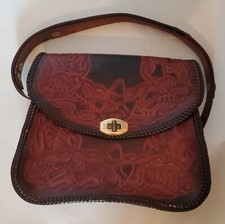 Vintage Hand Tooled Leather Purse Handbag Deer Stag