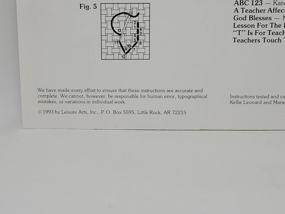 'T' Is For Teacher Leisure Arts 2412 Cross Stitch Pattern Leaflet School Craft - Image 3 of 3