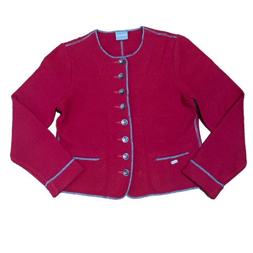 Geiger Jacket Womens 40 Red Collection Austria Wool Blazer Metal Button Sweater
