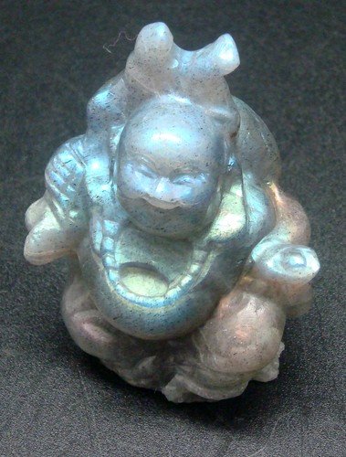 2" NATURAL LABRADORITE LAUGHING HAPPY BUDDHA CARVING STATUETTE/ COLLECTIBLE - Picture 2 of 7