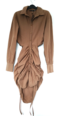 BNWT PLT Ladies Ruched Button Front Dress in Mocha Brown Design, Size 10 |  eBay UK
