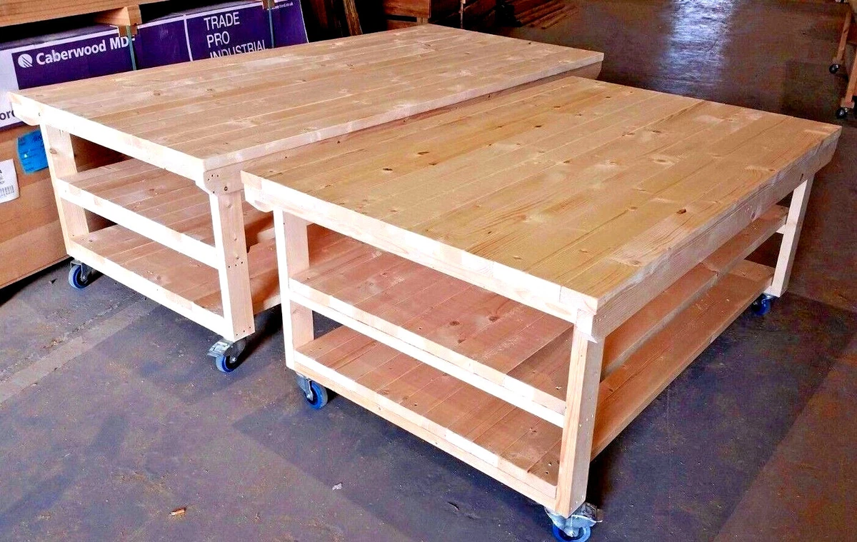 Wooden work on sale bench on wheels