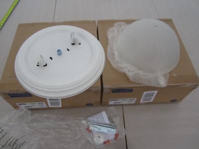 Pair of Progress Lighting 2-Light White Flushmount with Etched Ribbed Glass