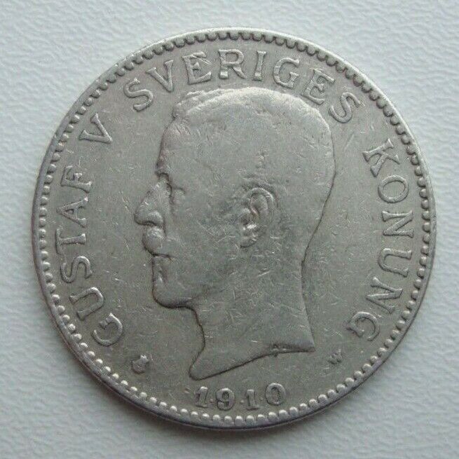 Sweden 2 Kronor 1910 W Initial Far From Date Rare Gustaf V Silve