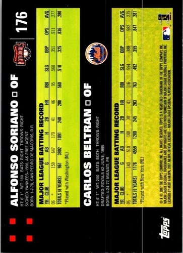 2007 Topps - Classic Combo Alfonso Soriano, Carlos Beltran #176 - Picture 2 of 2