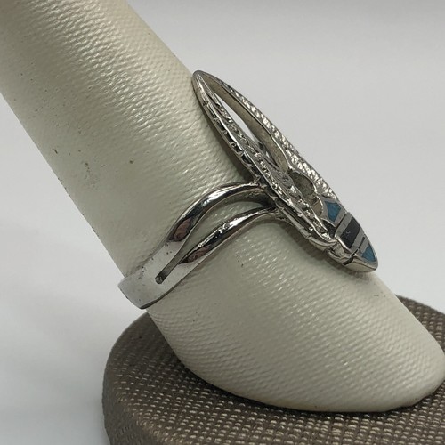 Harley Davidson Turquoise Inlay Signet Ring Size 8.75 Rhodium Plated Old Stock - Picture 3 of 5