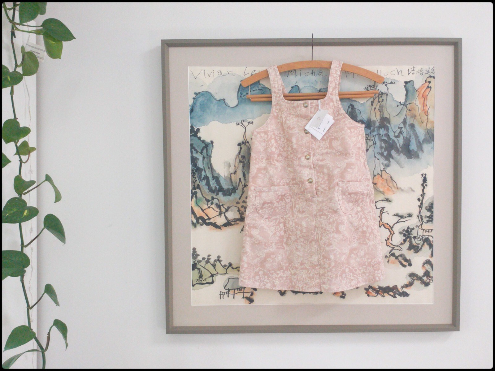 Christian Dior Pinafore Dress Girl 8 years Pink with Ivory Toile de Jouy Print