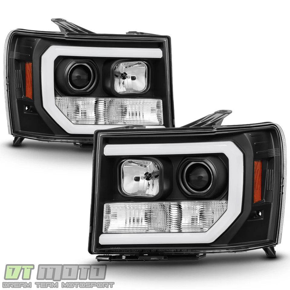 Faros proyectores de tubo LED DRL negros para GMC Sierra 1500 2500HD 3500HD 2007-2013 Foto 4 de 4