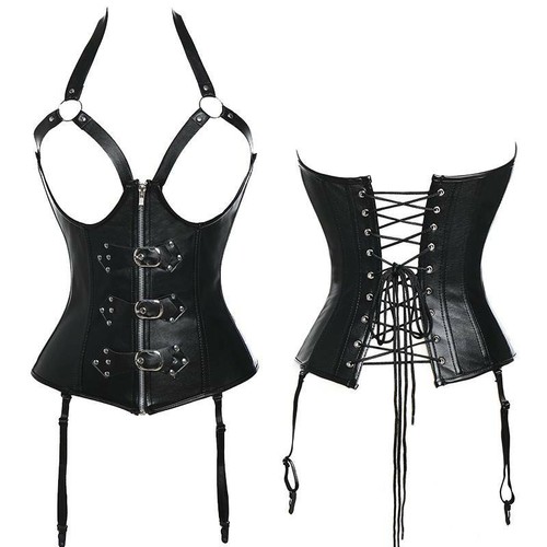 Women Black Steampunk Corset Bustier Gothic Shapewear Lace up Lingerie Plus Size - Picture 14 of 41