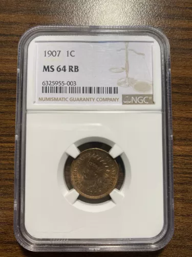 1907-P Indian Head Cent Penny 1C NGC MINT STATE 64 MS 64 Red Brown Type 3 Bronze
