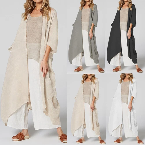 Womens Summer Holiday Kimono Cardigan Beach Open Front Top Long Coat Cover Up US - Picture 2 of 25