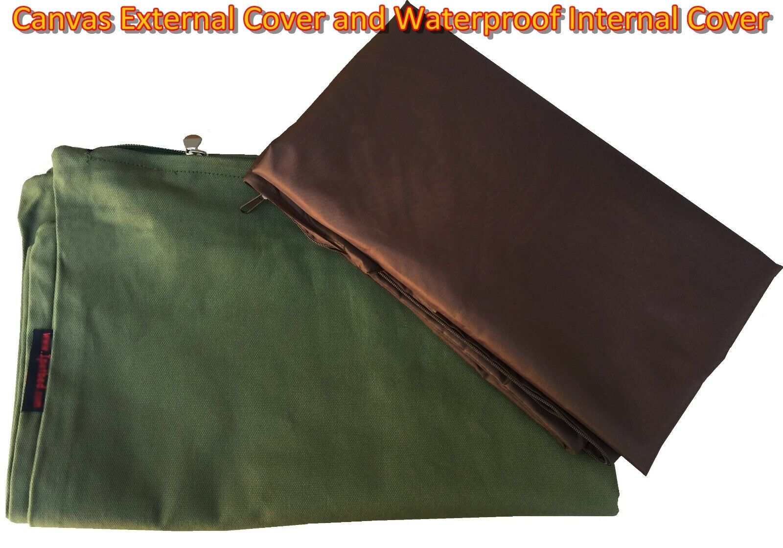 GREEN CANVAS COVER + INTERNAL WATERPROOF DUVET CASE FOR DOG PET BED PILLOW