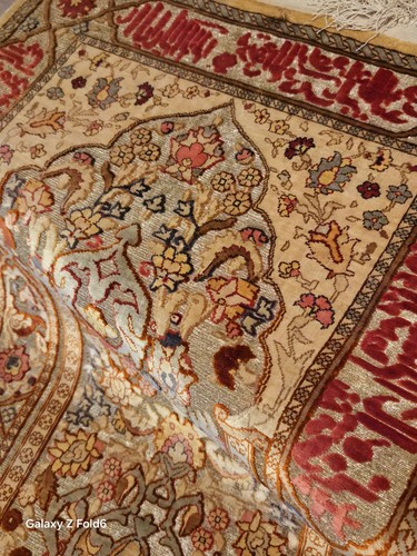 FINE 100% SILK SIGNED GENUINE SOUF HEREKE TURKISH RUG RAISED PILE METAL THREADS - Picture 1 of 20