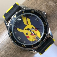 Pokemon Pikachu Kid's POK9056AZ Black Yellow Rubber Quartz 37mm Watch 7 1/2"