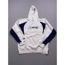 Reebok Global Training Hoodie Cotton Blend White Navy Blue Medium Womens