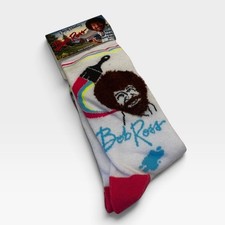 Bob Ross The Joy of Painting Crew Socks White Novelty Art One Size NEW