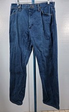 VTG 80s Wrangler Cowboy Cut Jeans 13MWZ Blue Denim Mens 35x30 Dark Wash USA