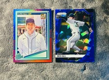 Owen Hall 2025 Prizm Blue Cracked Ice & Donruss Rated Prospect Red Blue Lazer