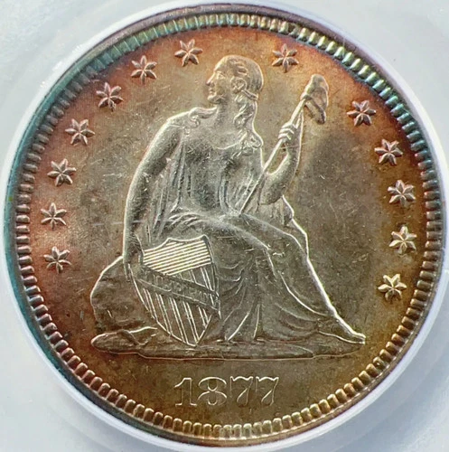 1877 25C PCGS MS62 Rainbow Toned Liberty Seated Quarter 14598693