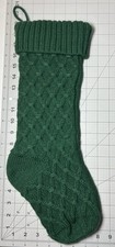 Green Cable Knit Christmas Stocking 19 Inch EUC Classic Traditional