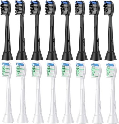 Effektiver Ersatz für Philips Sonicare, 16 Aufsteckbürsten in Weiß & Schwarz
