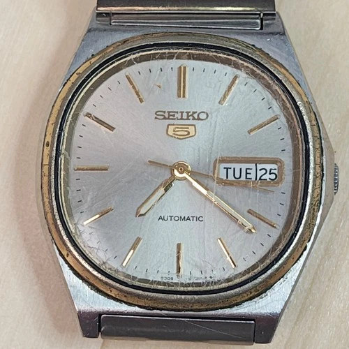 Vintage Seiko 5 Automatic Watch 6309-5740 SGP Bezel Day Date For Parts Repair