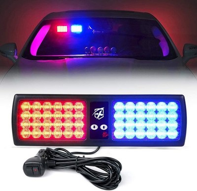 Red/Blue LED Visor Strobe Flashing Lights Interior Windshield Sunshield Red&Blu