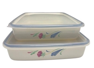 Lenox Floral Rectangular Covered Casserole Dish Set 2 Cream Ceramic Bakeware