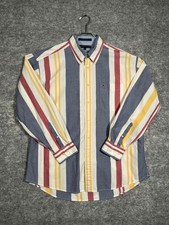 Vintage 90s Tommy Hilfiger Men's Stripe Button Down Shirt XL Chest Flag Logo