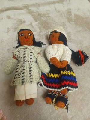 Handcrafted Yarn Dolls Crocheted Clothing Traditional Attire Set of 2
