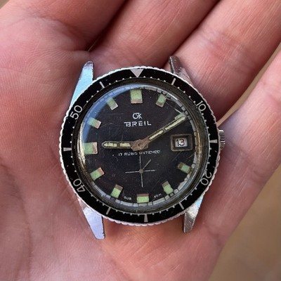 Ok Breil Diver Vintage 17 Rubis Stoßfest - Benötigt Waage mit Spirale!