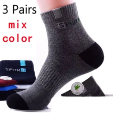 5Pairs Men'S Fashion Sports Socks, Striped Cotton Sweat Absorption Breathable Co