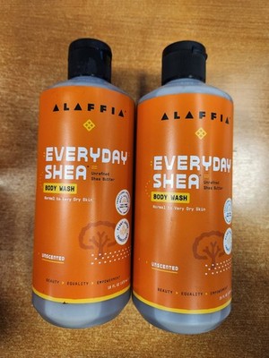 2 Pk: Alaffia Everyday Shea Body Wash, Unscented, 16 oz ea  EXP 5/31/26  W7C