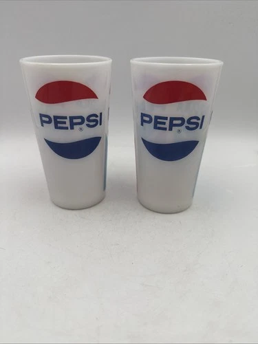 2 Vintage Pepsi Cola Tumbler - Milk Glass - Red White & Blue Logo