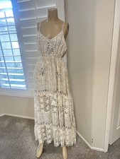 Cream Embroidered Boho Maxi Dress Romantic Strappy Bohemian Chic medium summer