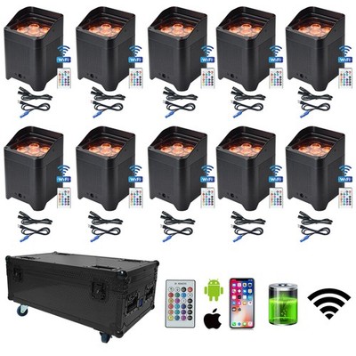10pcs 6x18w DMX LED Uplight Par Light with Flight Case for Wedding Party Bar