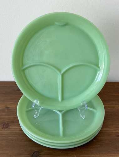 Set/4 Fire King Jadeite Grill Plates Divided w/ Tab Vintage Oven Ware Restaurant