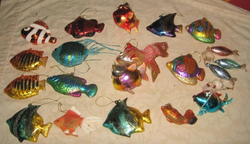 Vintage Blown Glass Tropical Fish Christmas Ornaments Lot of 17 Nautical Coastal